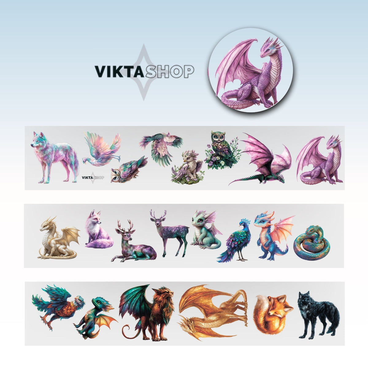 Viktashop Magical Animals PET Tape 8cm x 125cm - ViktaShop