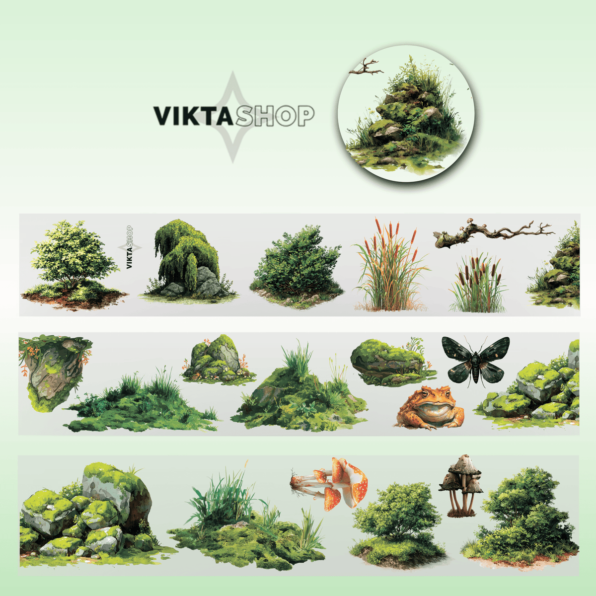 Viktashop Stone Grass PET Tape 8cm x 1.25cm - ViktaShop