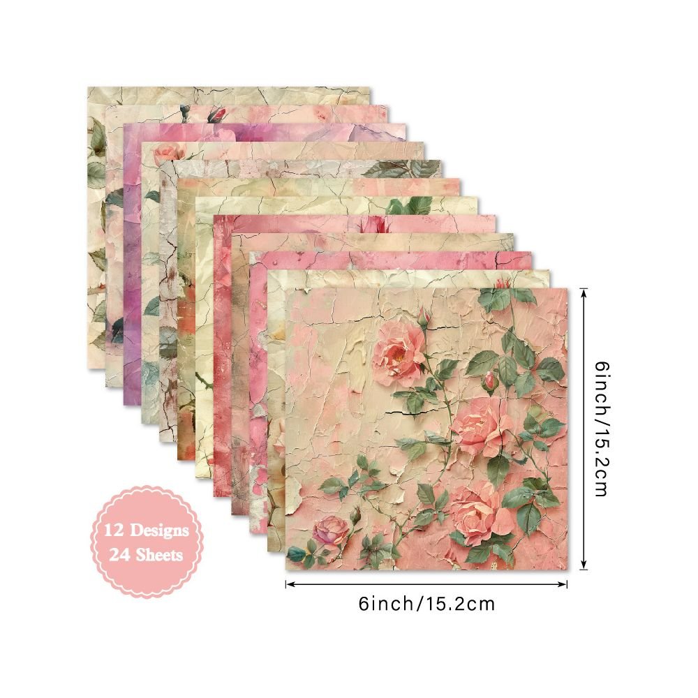 Vintage floral material paper 24 Sheets - ViktaShop