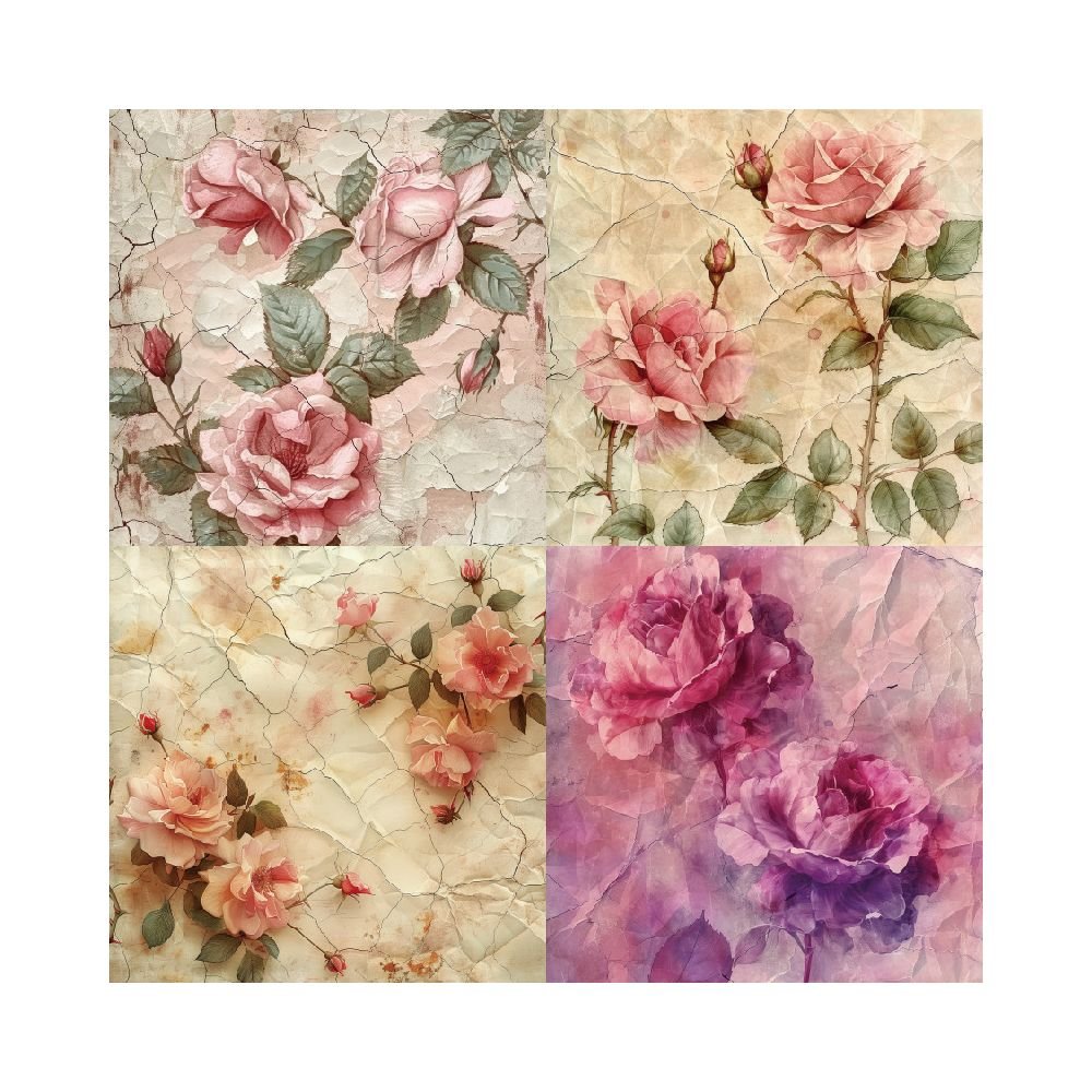 Vintage floral material paper 24 Sheets - ViktaShop
