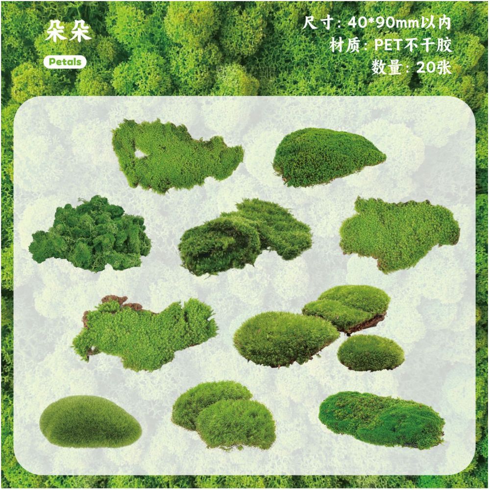 Moss Series Wood Theme PET Stickers 20 Sheets 6 Styles