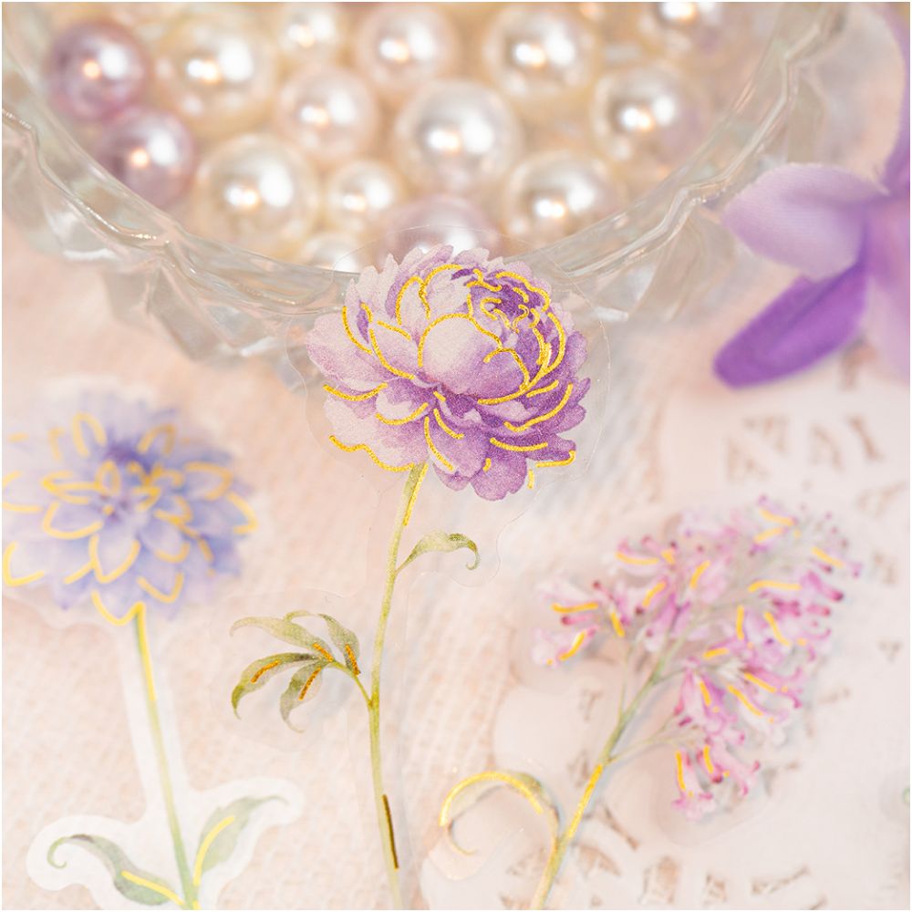 Flower Series Gold Foil PET Stickers 30 Pieces 4 Styles image 0