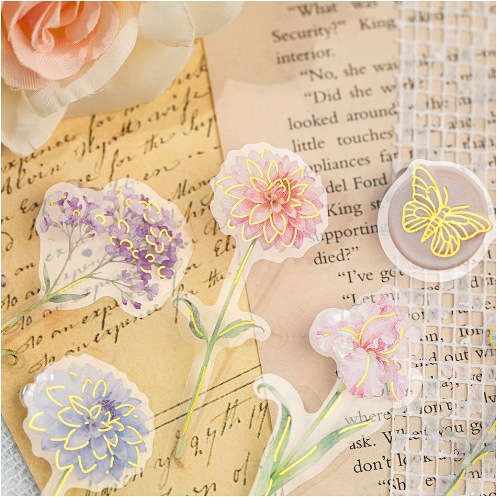 Flower Series Gold Foil PET Stickers 30 Pieces 4 Styles image 1