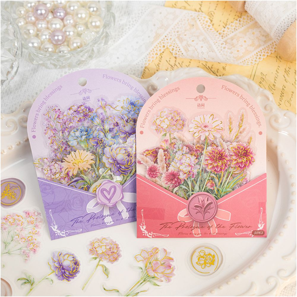 Flower Series Gold Foil PET Stickers 30 Pieces 4 Styles image 2