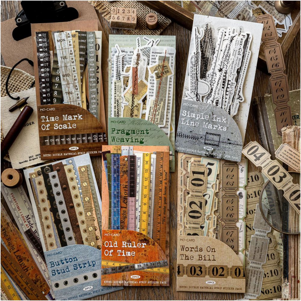 Long strip PET WASHI sticker pack 20 sheets in 6 styles image 0