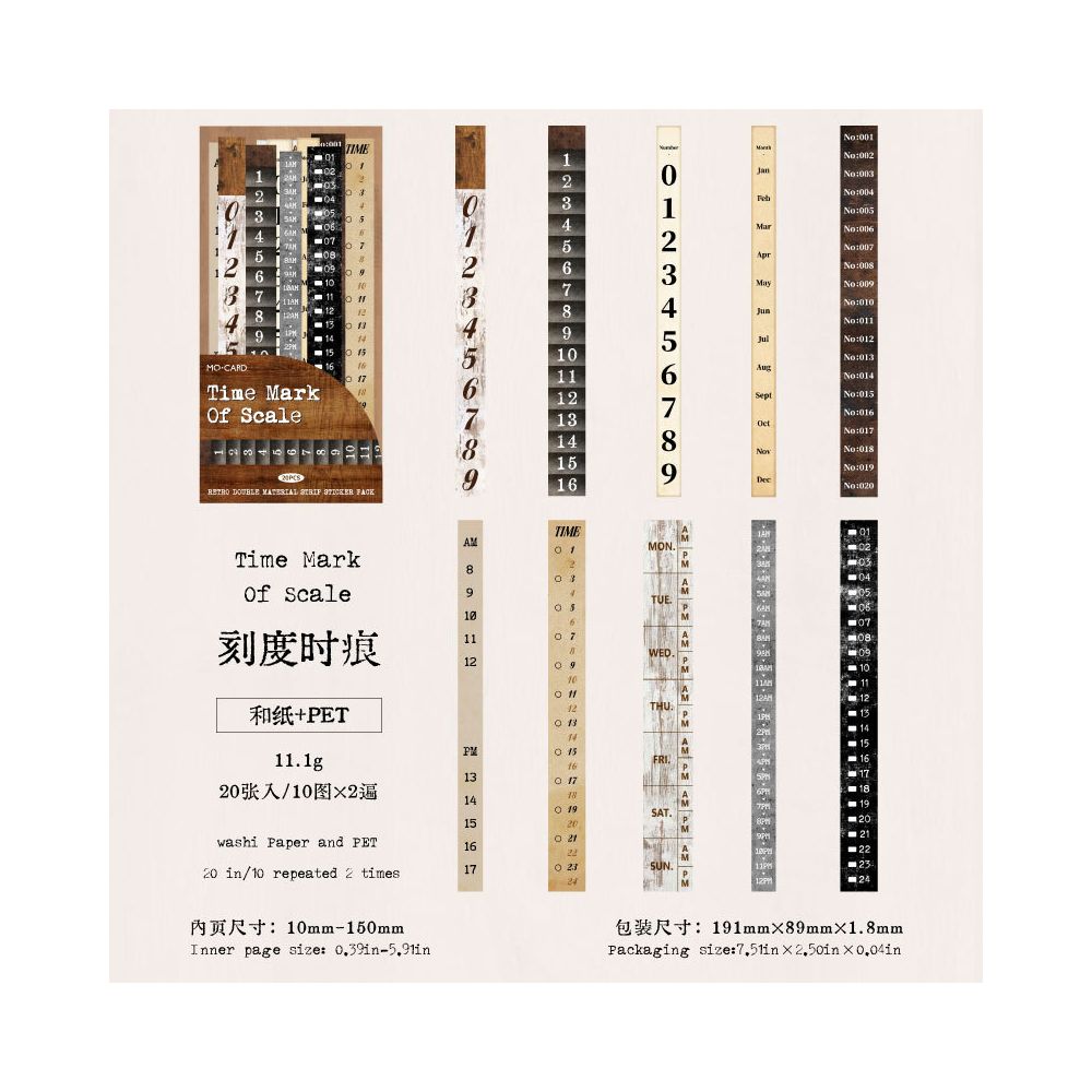 Long strip PET WASHI sticker pack 20 sheets in 6 styles