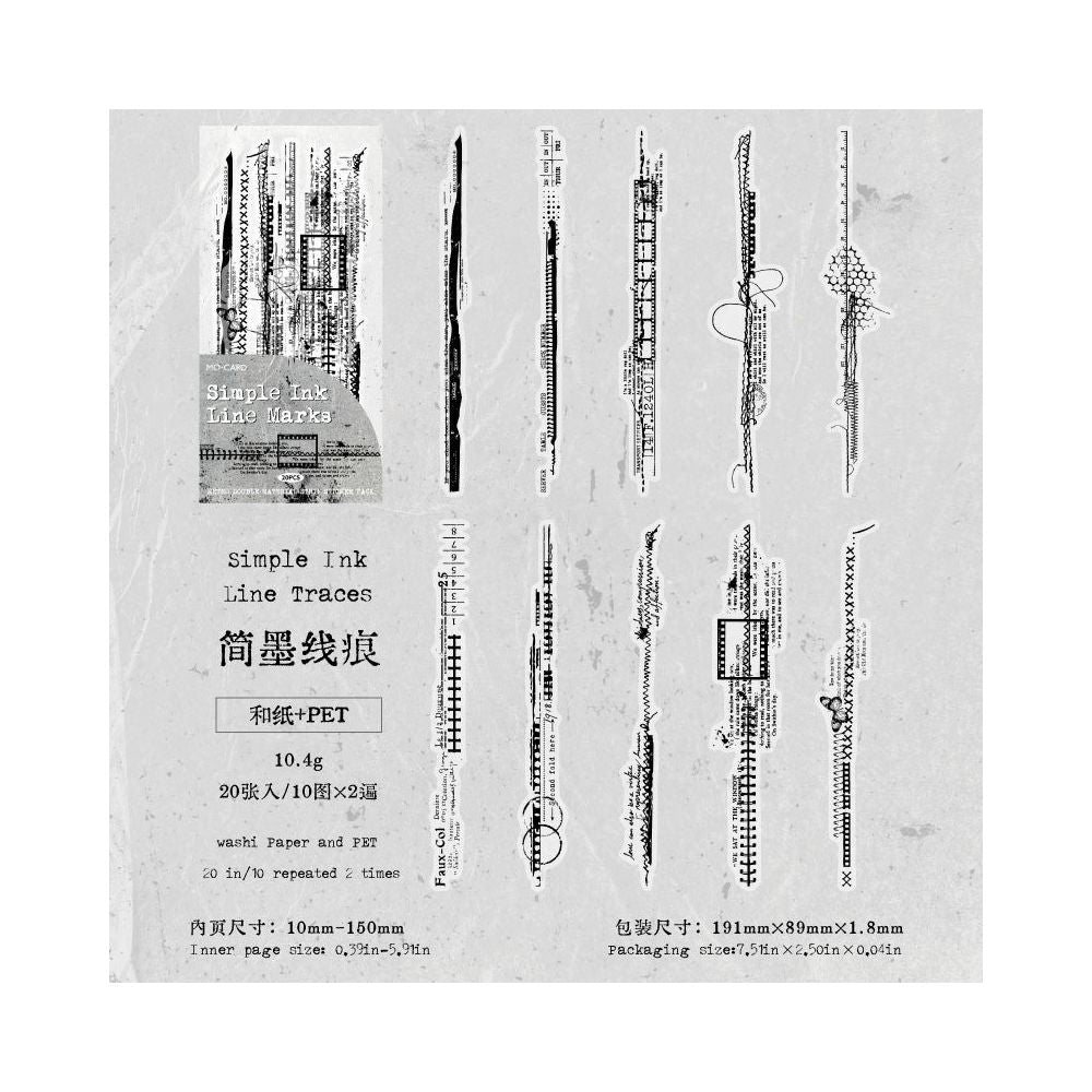 Long strip PET WASHI sticker pack 20 sheets in 6 styles