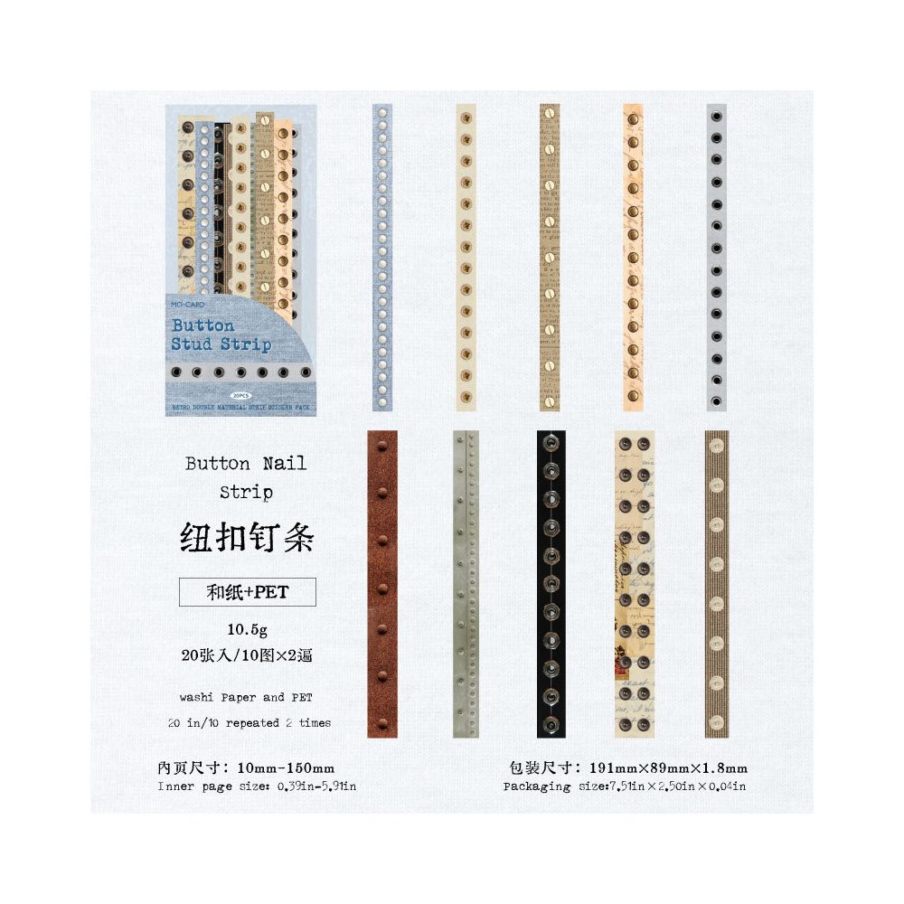 Long strip PET WASHI sticker pack 20 sheets in 6 styles