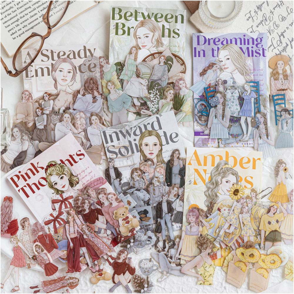 Girl s Travelogue Series Characters PET Stickers 40 Sheets 6 Designs image 0