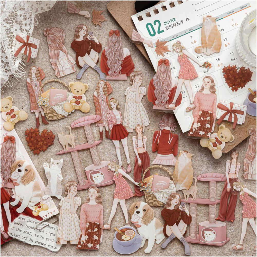 Girl s Travelogue Series Characters PET Stickers 40 Sheets 6 Designs image 1