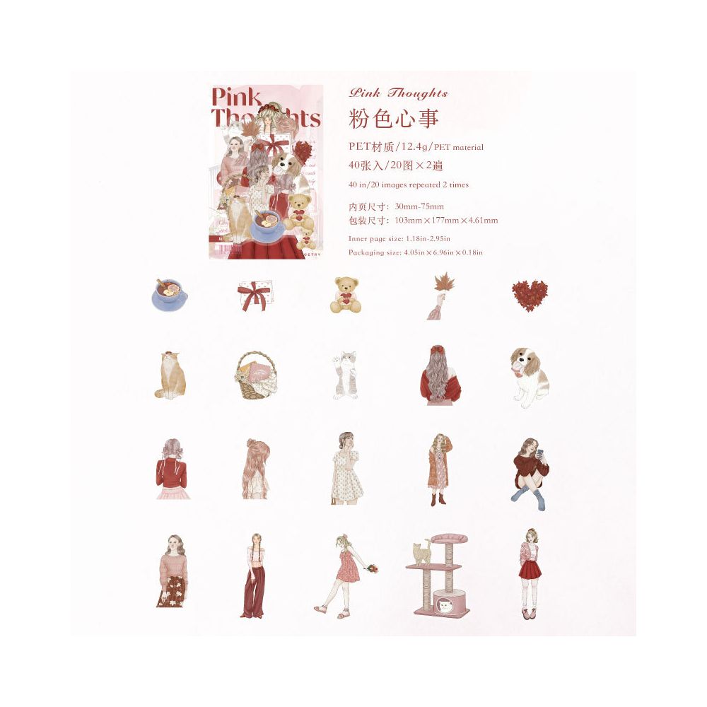 Girl s Travelogue Series Characters PET Stickers 40 Sheets 6 Designs