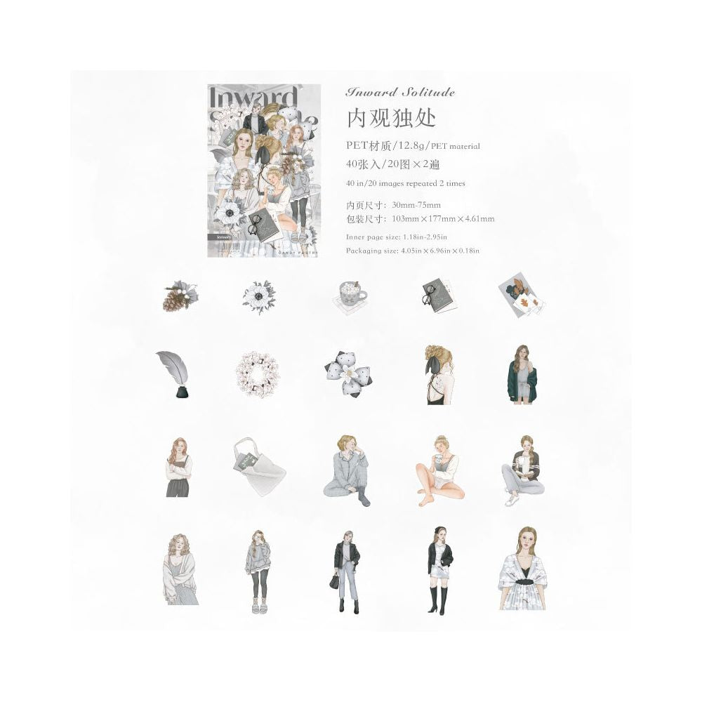 Girl s Travelogue Series Characters PET Stickers 40 Sheets 6 Designs
