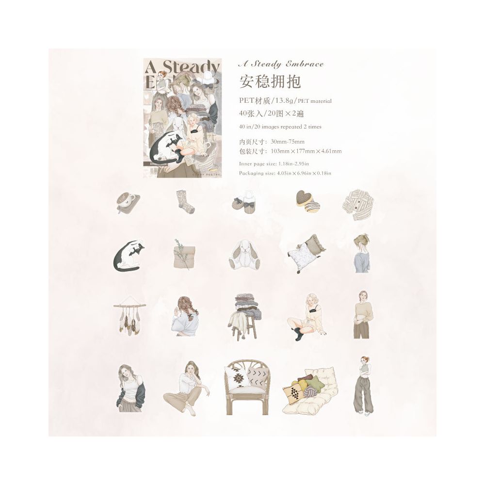 Girl s Travelogue Series Characters PET Stickers 40 Sheets 6 Designs