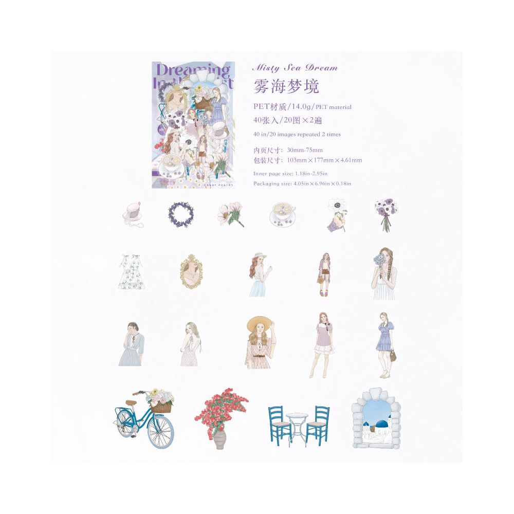 Girl s Travelogue Series Characters PET Stickers 40 Sheets 6 Designs