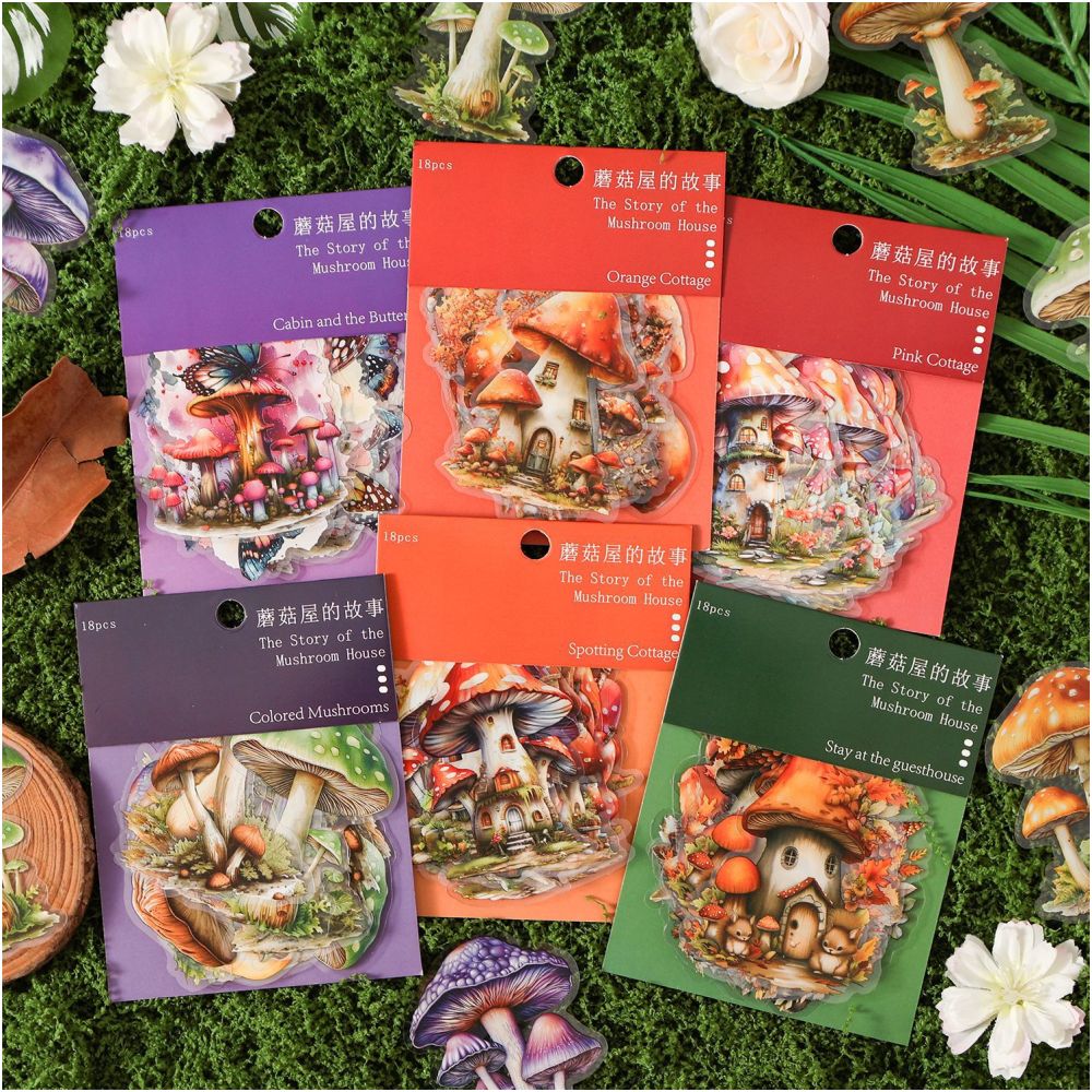 Mushroom House Story Series PET Stickers 18 Sheets 6 Design image 0