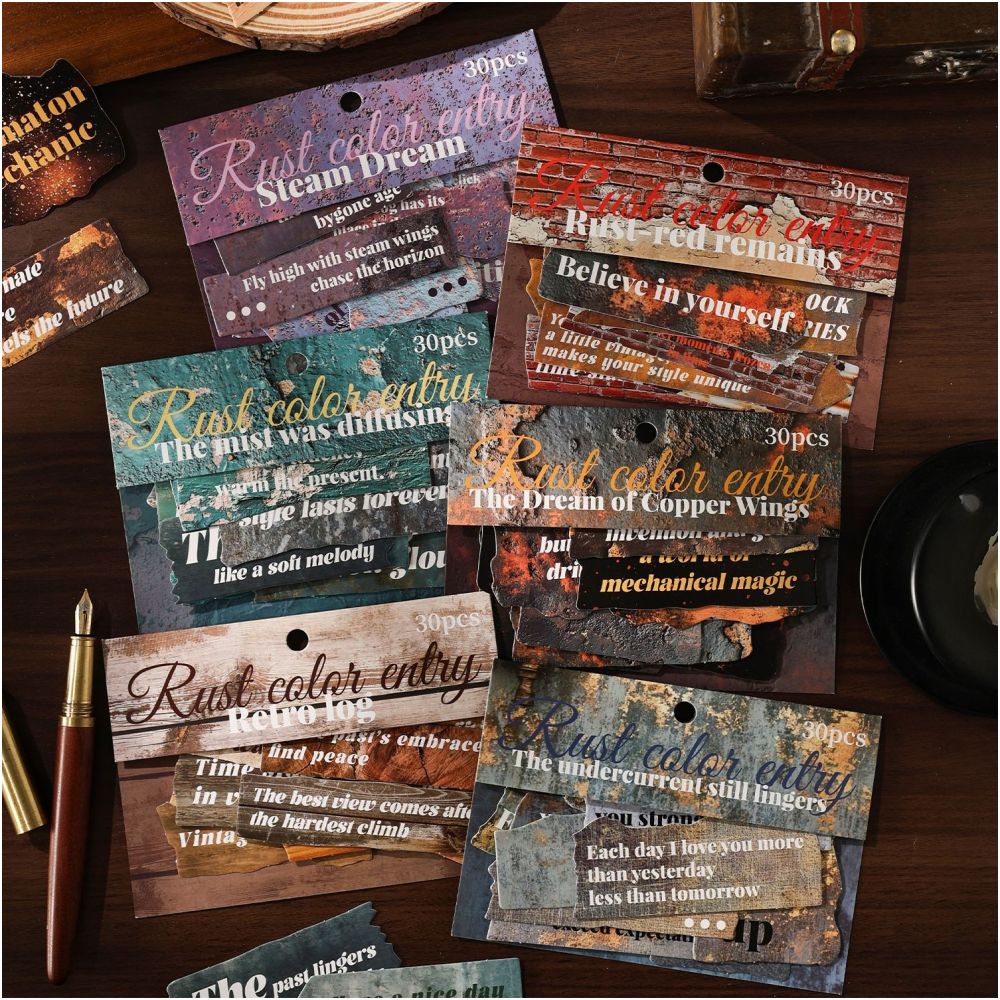 Rusty Word Series Vintage Hard Card Stickers 30 Sheets 6 Styles image 0