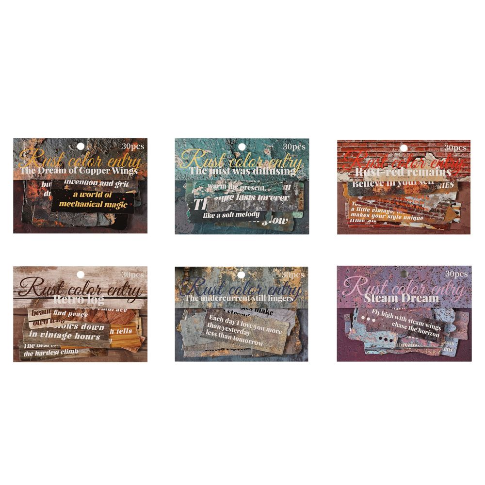 Rusty Word Series Vintage Hard Card Stickers 30 Sheets 6 Styles image 4