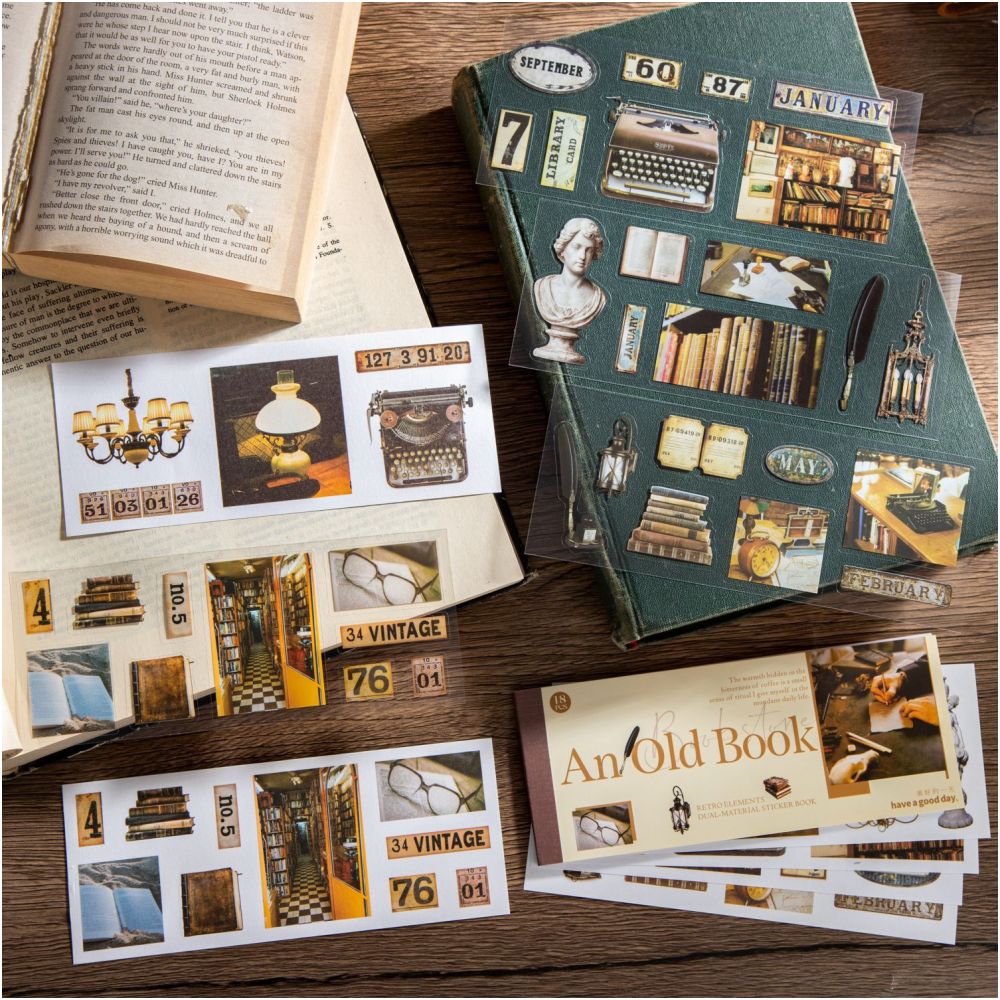 A Vintage Book Series Retro Sticker Book 18 Sheets 4 Designs image 3