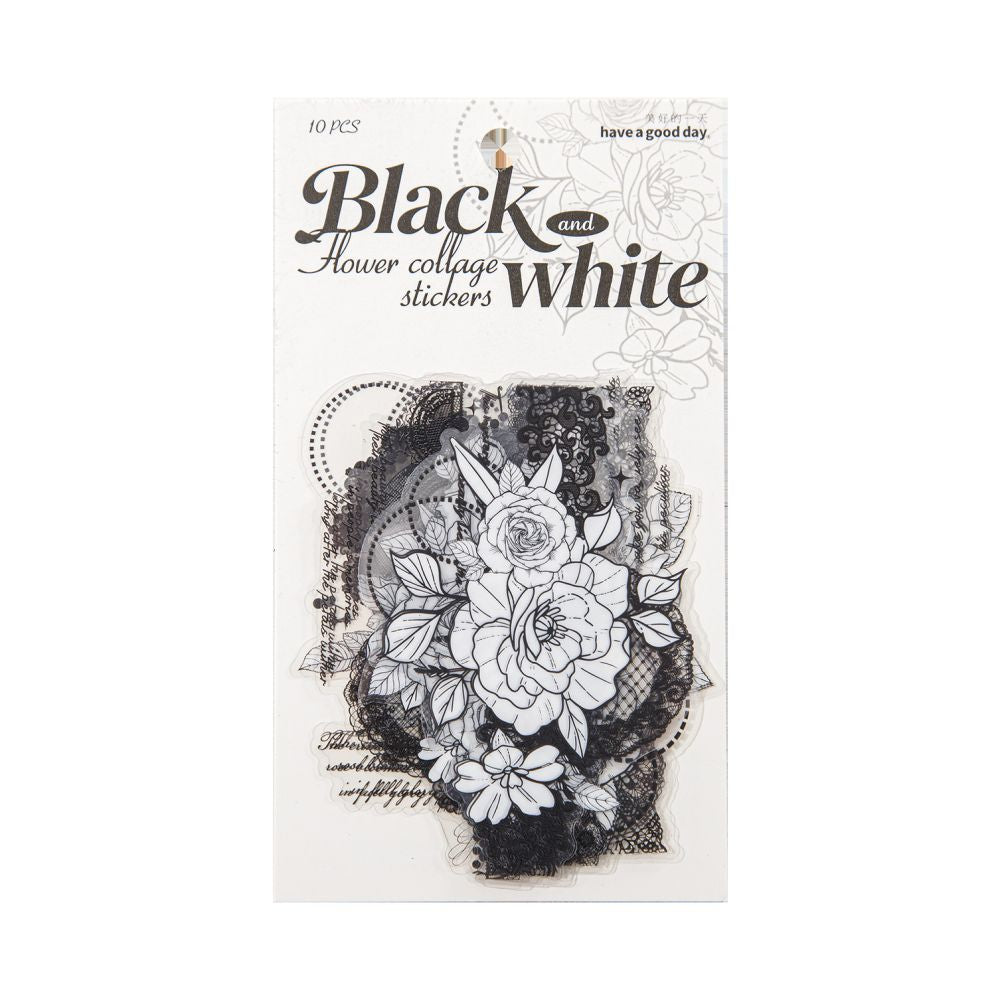 Black and White Floral Series PET Stickers 10 Sheets 6 Styles image 4