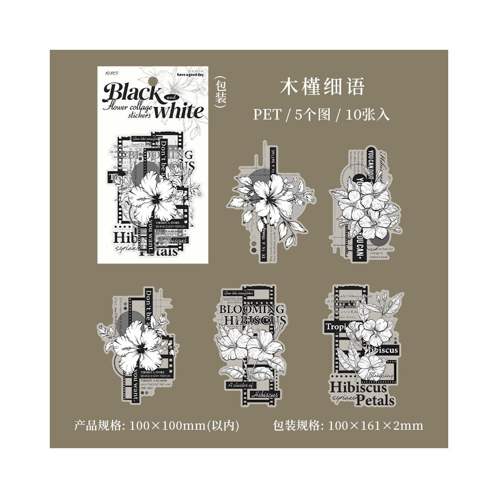 Black and White Floral Series PET Stickers 10 Sheets 6 Styles - ViktaShop
