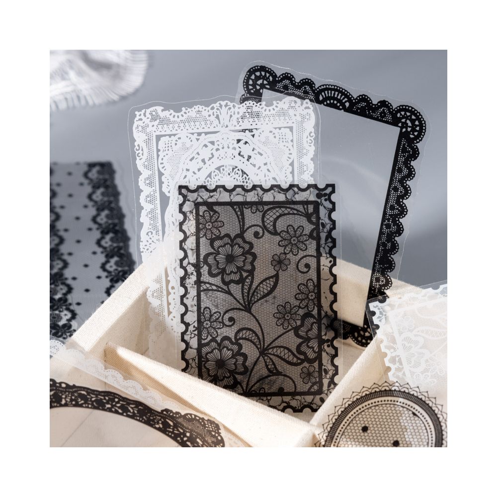 Lace Academy Series Black and White PET Stickers 100 Sheets image 0
