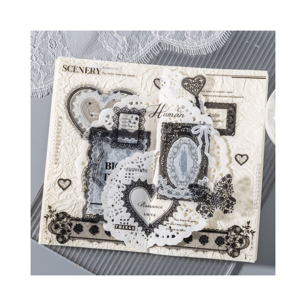 Lace Academy Series Black and White PET Stickers 100 Sheets image 1