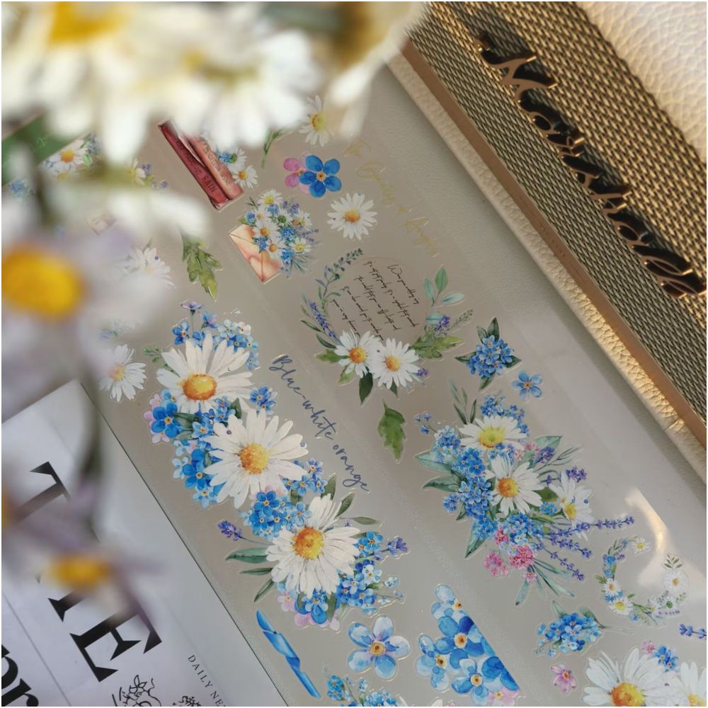 Blue and White Chrysanthemum PET Tape 6cm x 3m image 2