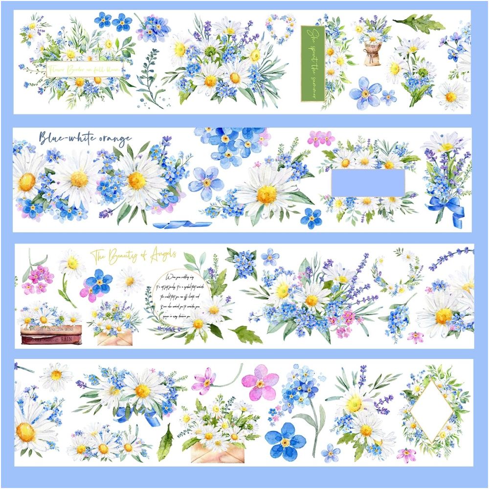 Blue and White Chrysanthemum PET Tape 6cm x 3m image 5