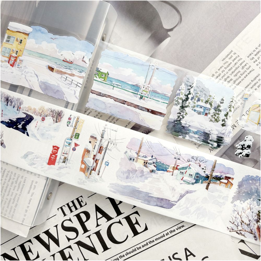 Winter street snow scenery PET tape 7cm x 1m image 2