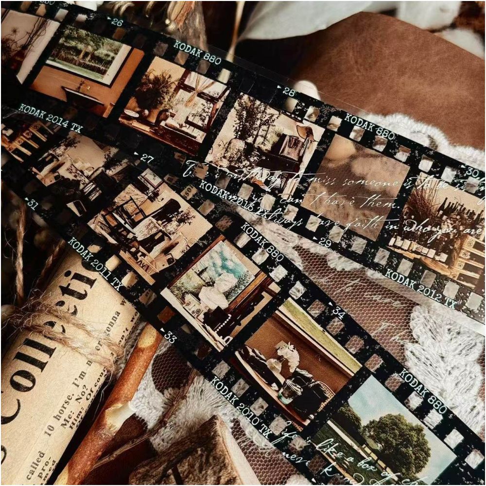 Linlanxi Original Account Tape New Retro Life Old Film Series Decorative Tape Long Loop Full Roll image 2
