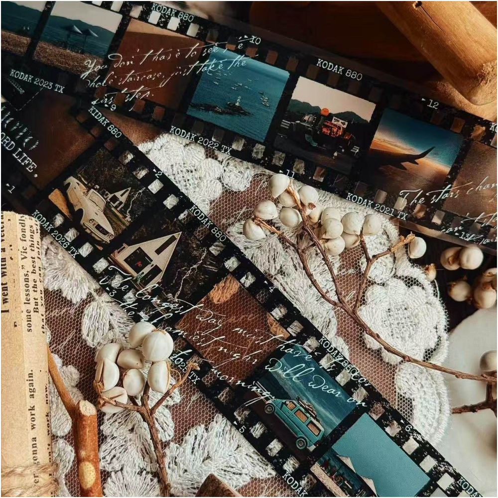 Linlanxi Original Account Tape New Retro Life Old Film Series Decorative Tape Long Loop Full Roll image 3