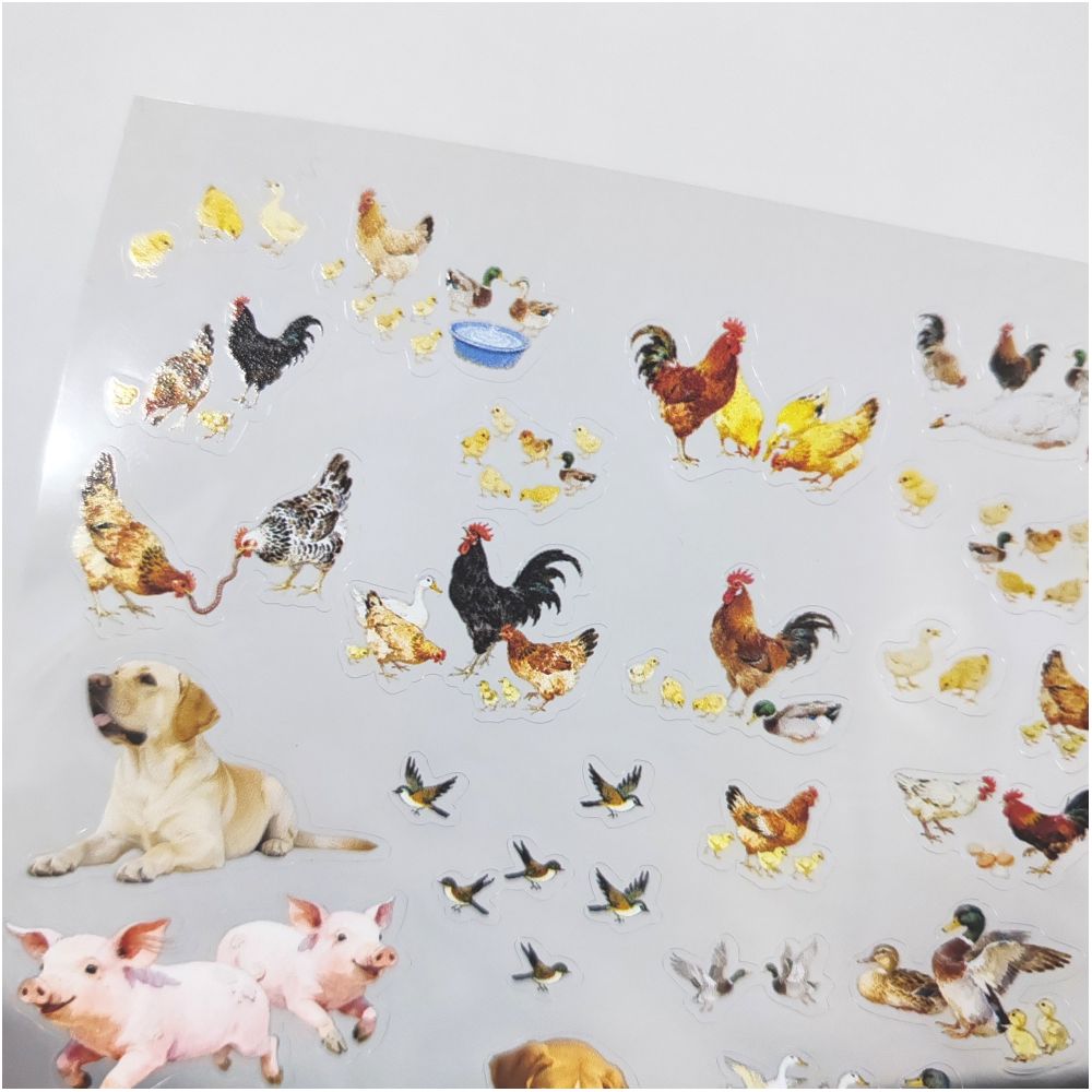 Dogs cats poultry chicks ducks pigs die cut PET stickers 1 Sheet image 2