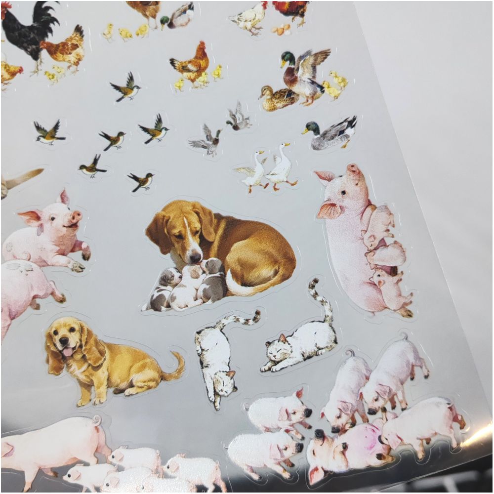 Dogs cats poultry chicks ducks pigs die cut PET stickers 1 Sheet image 0