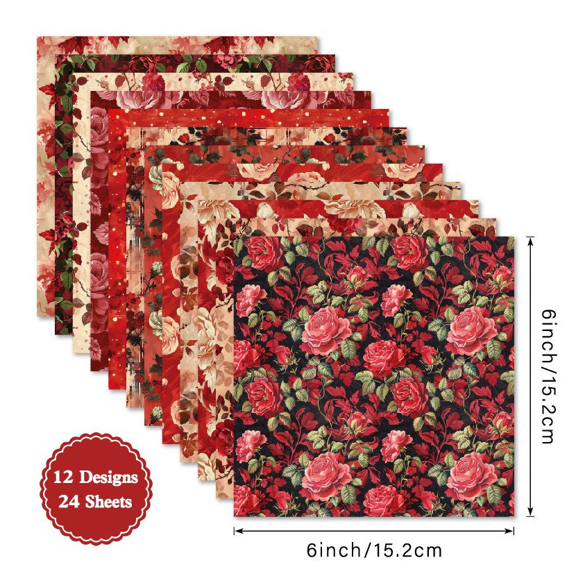 Rose flowers background paper 24 sheets 12 designs image 4