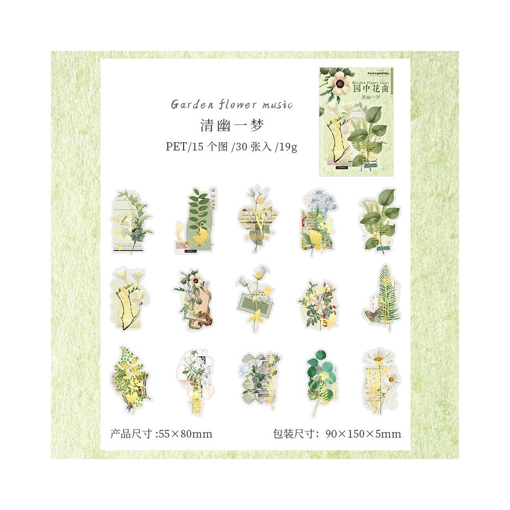 Garden Flower Series PET stickers 30 Sheets 6 Designs