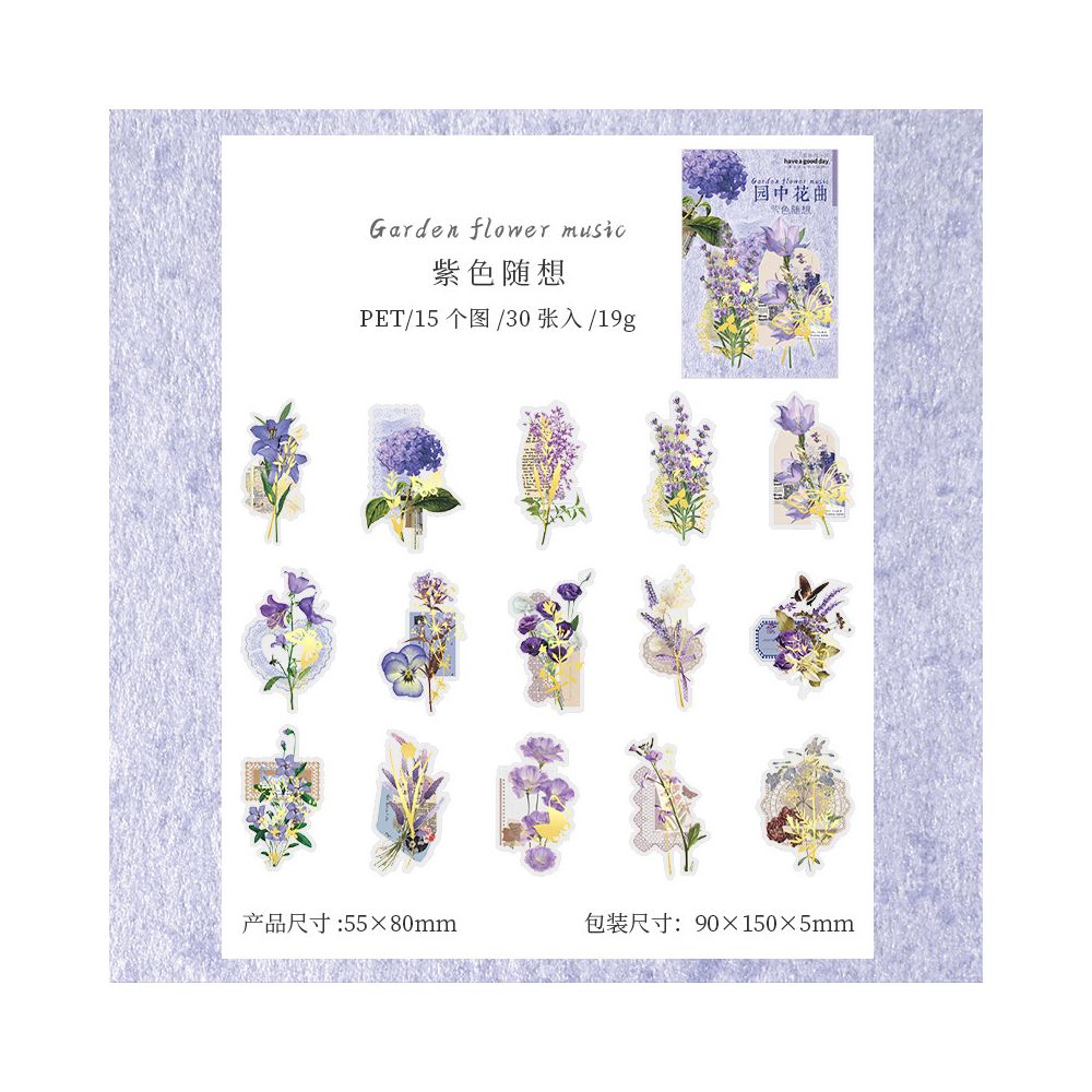 Garden Flower Series PET stickers 30 Sheets 6 Designs