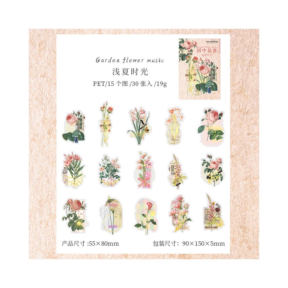 Garden Flower Series PET stickers 30 Sheets 6 Designs