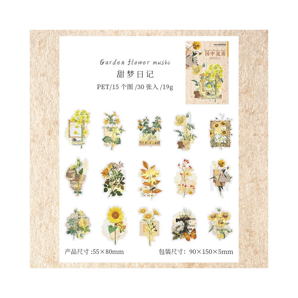 Garden Flower Series PET stickers 30 Sheets 6 Designs