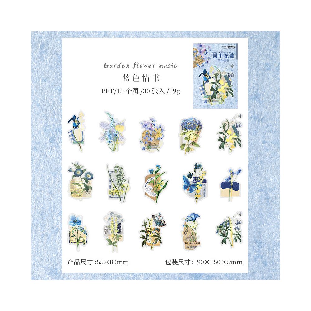 Garden Flower Series PET stickers 30 Sheets 6 Designs