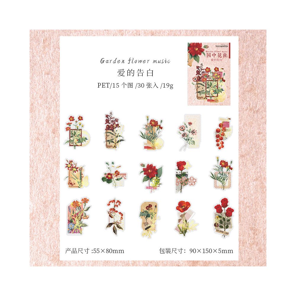 Garden Flower Series PET stickers 30 Sheets 6 Designs