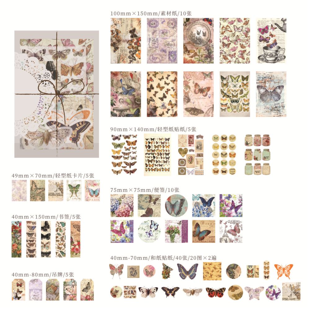 Retro Specimen Collection Paper stickers 83 Pieces 6 Designs
