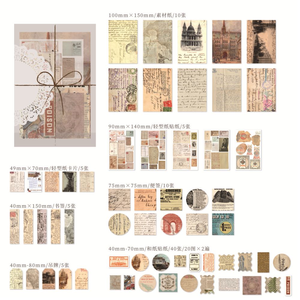 Retro Specimen Collection Paper stickers 83 Pieces 6 Designs