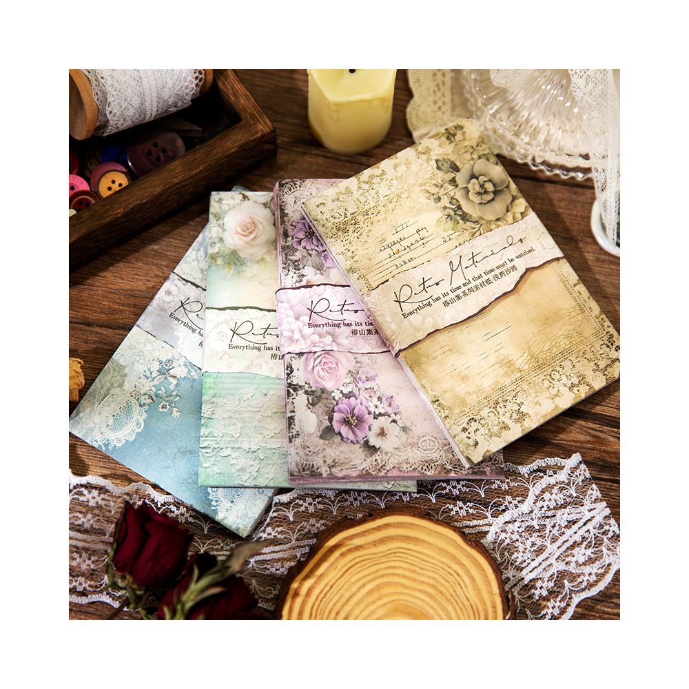 Retro Floral Paper Material 40 Sheets 4 Designs image 0