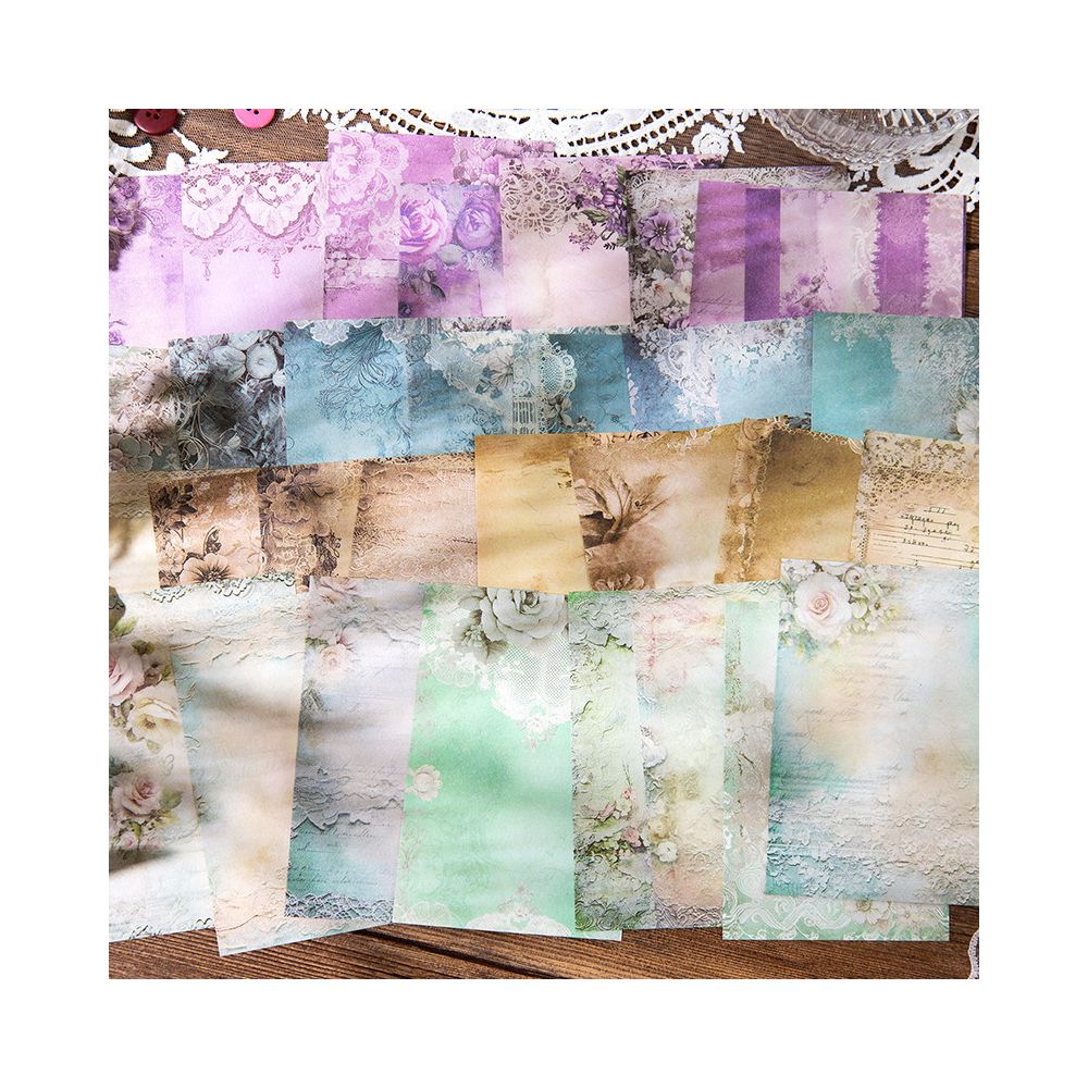 Retro Floral Paper Material 40 Sheets 4 Designs image 1