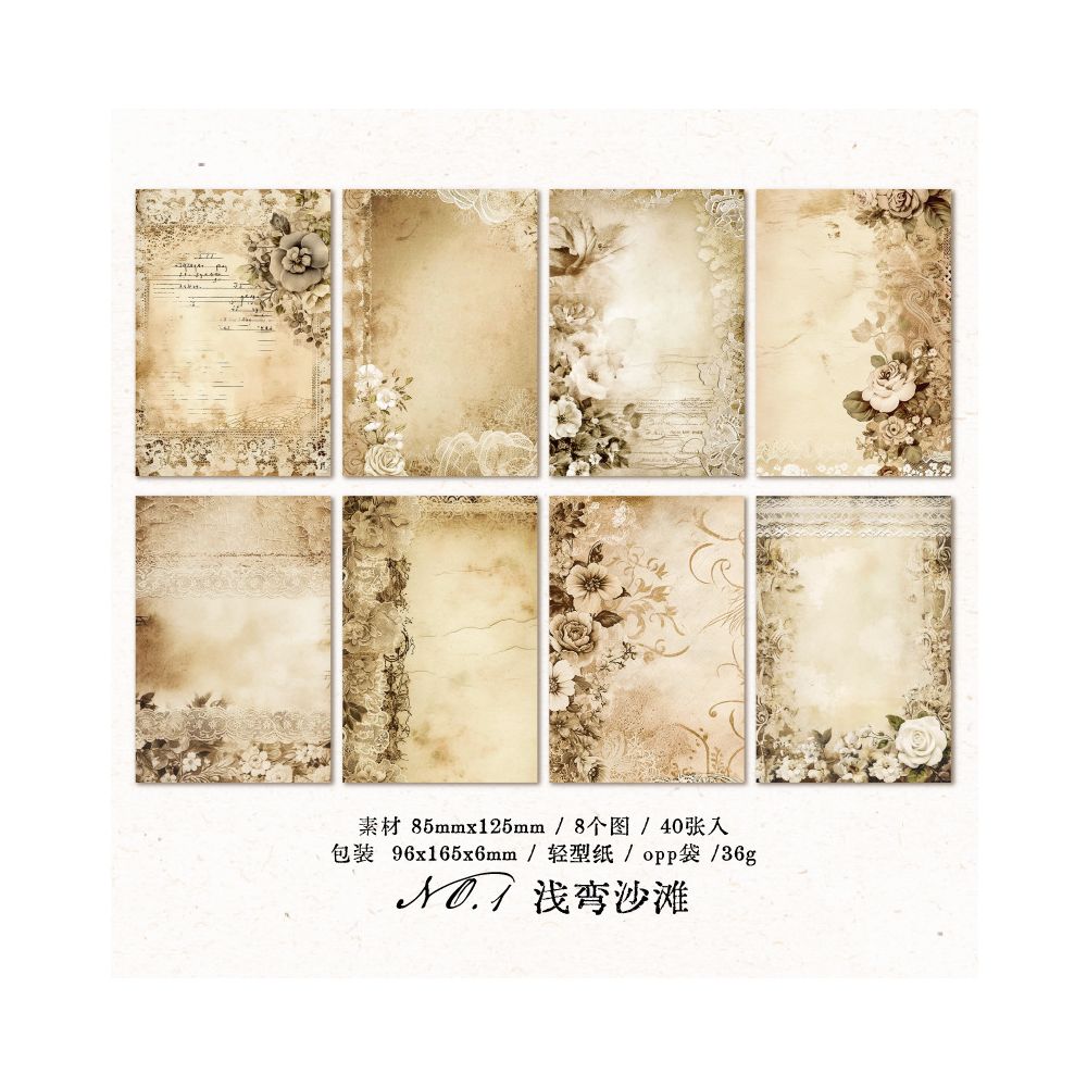 Retro Floral Paper Material 40 Sheets 4 Designs