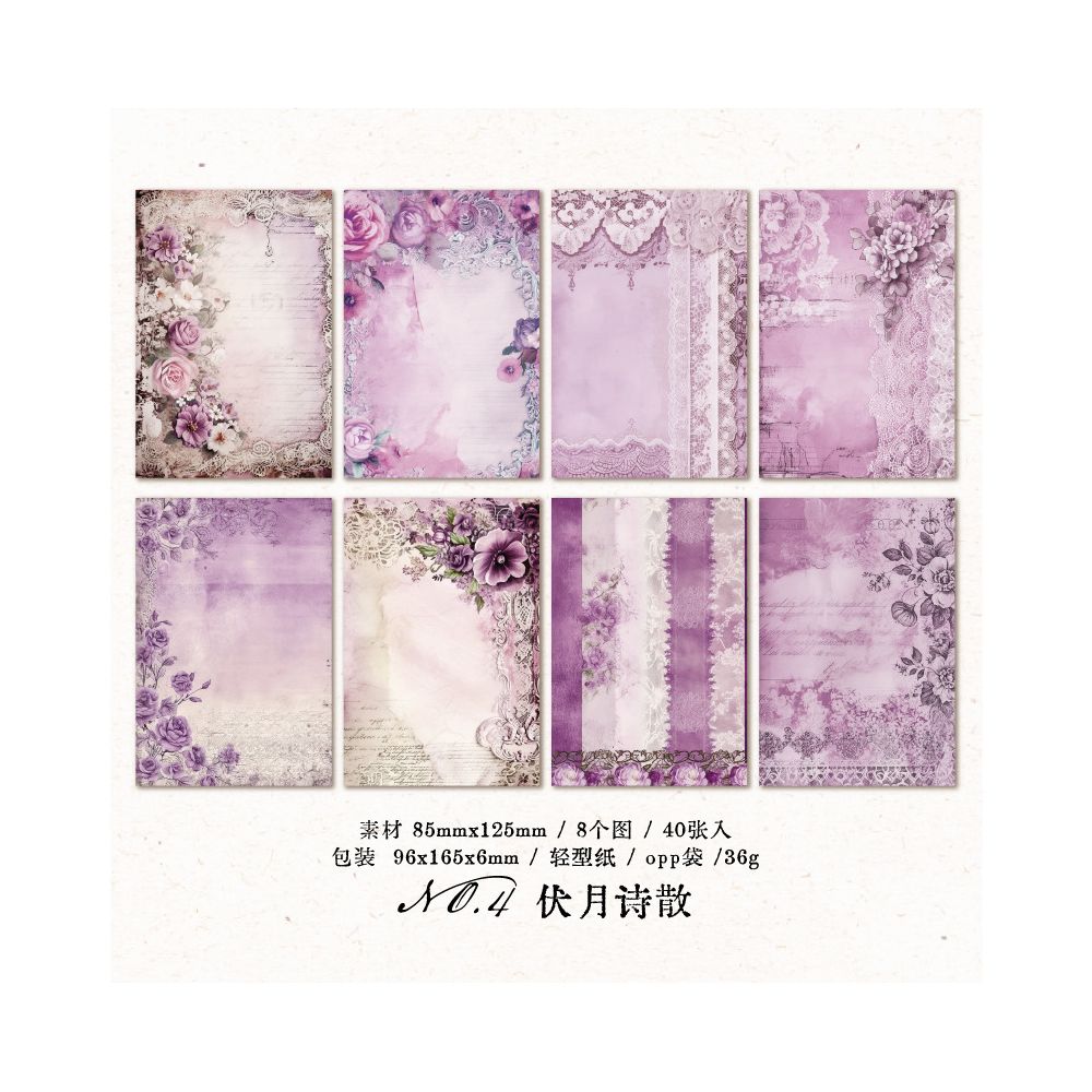 Retro Floral Paper Material 40 Sheets 4 Designs