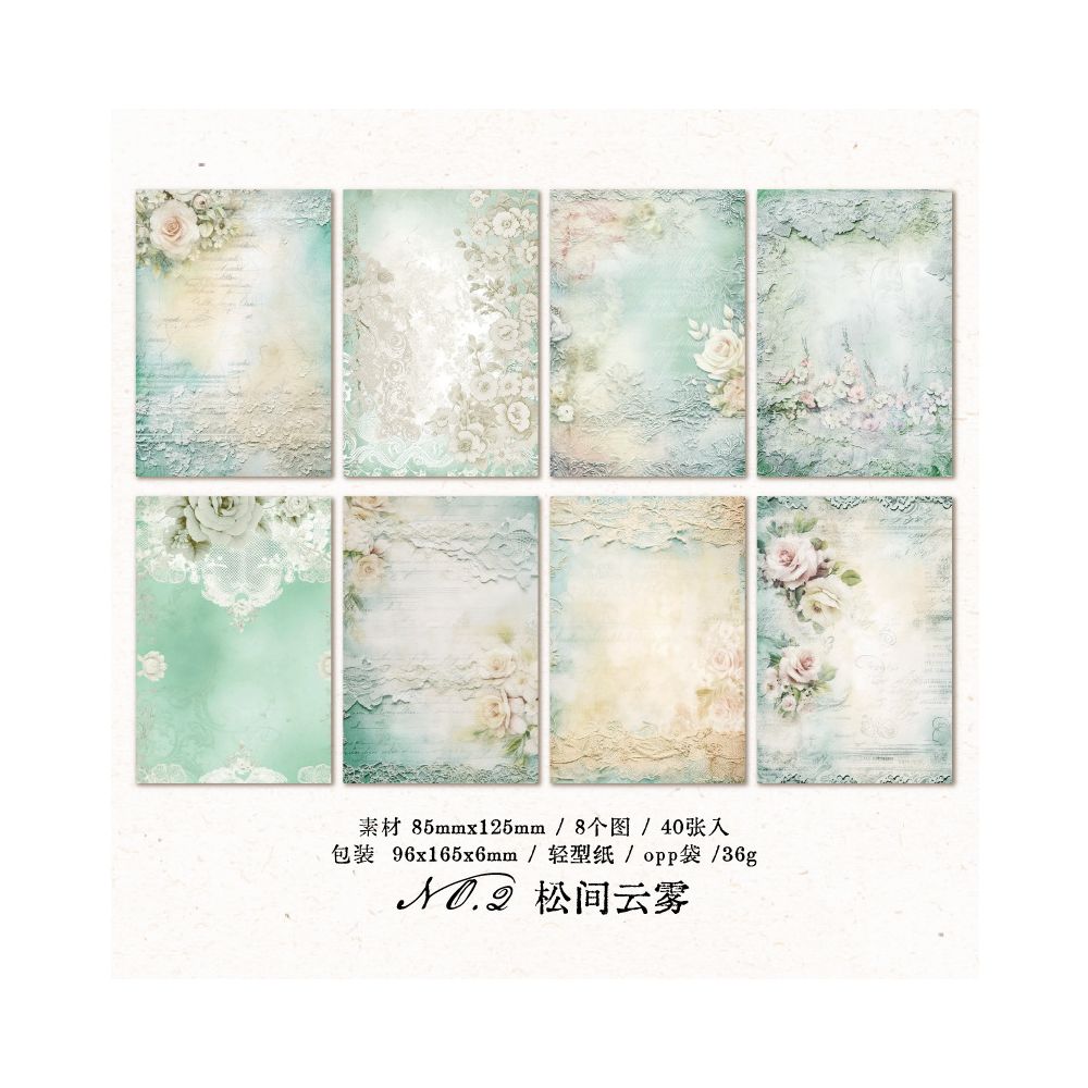 Retro Floral Paper Material 40 Sheets 4 Designs