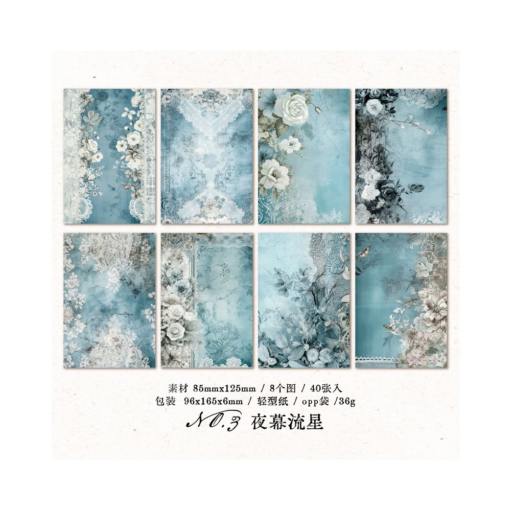 Retro Floral Paper Material 40 Sheets 4 Designs