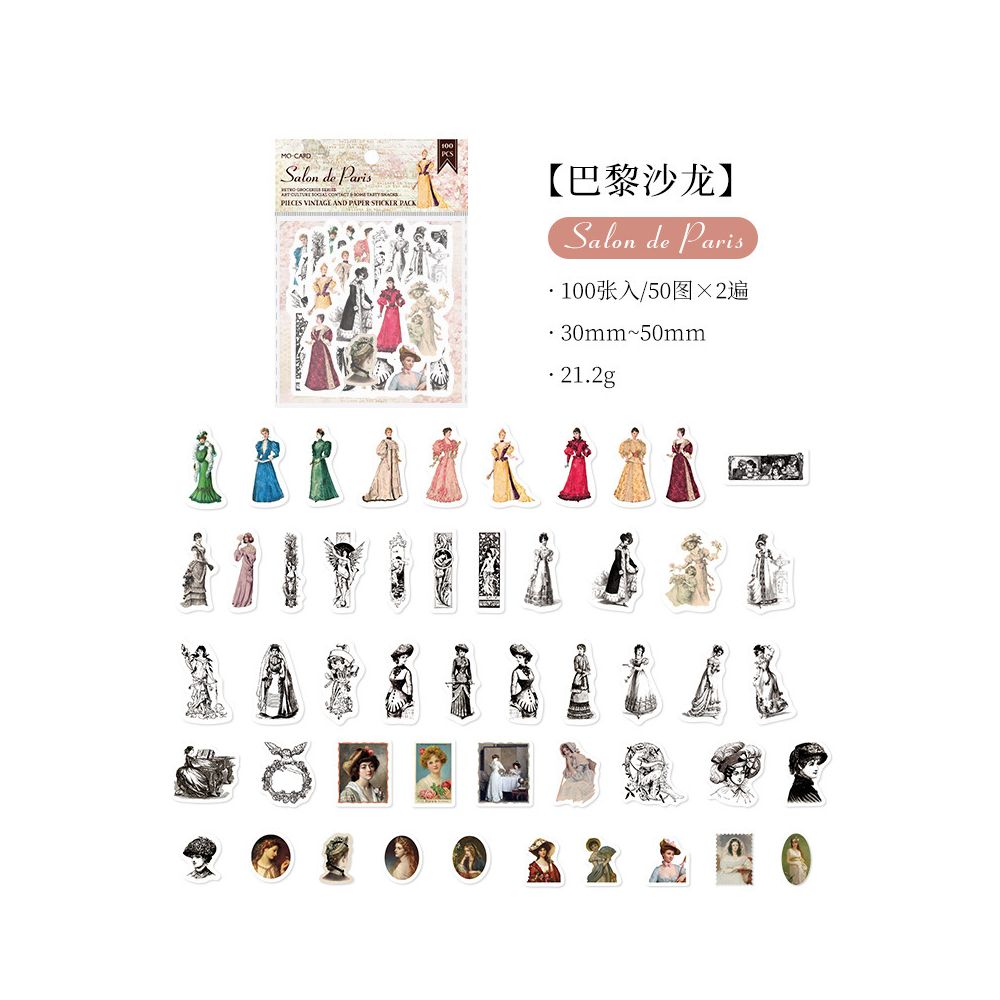 Momo Sticker Retro Journal 100 psc 6 Styles