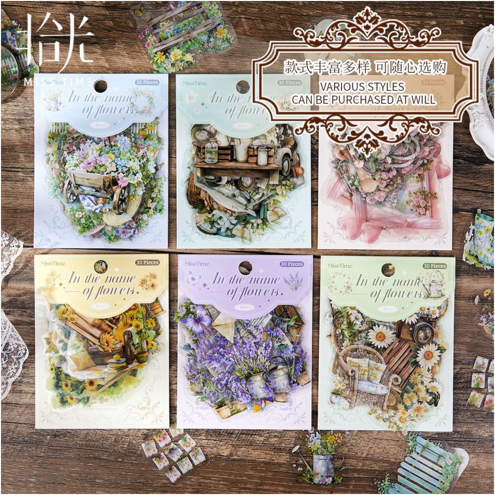 Pack Floral Landscape Series PET Sticker 30 pcs 6 designs – MB ViktaShop